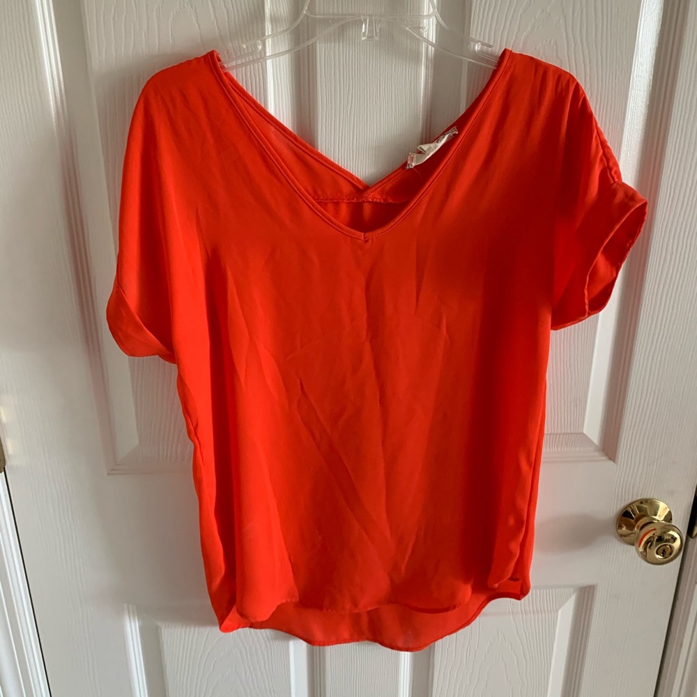 Pink Rose Electric Orange Short Sleeve Cuffed Top